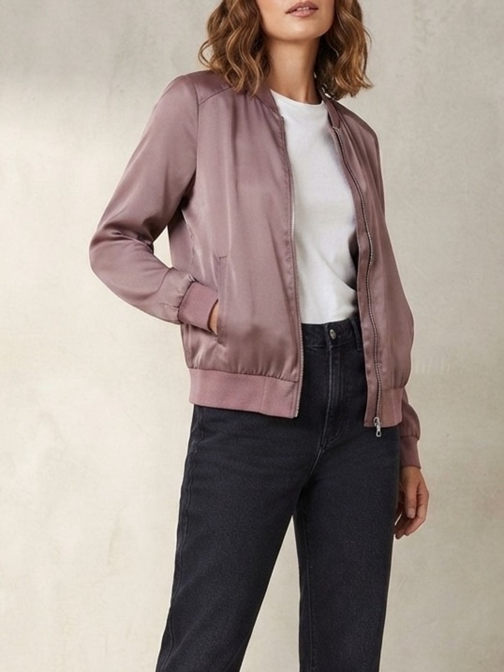 New Look Satin Mauve Bomber Jacket